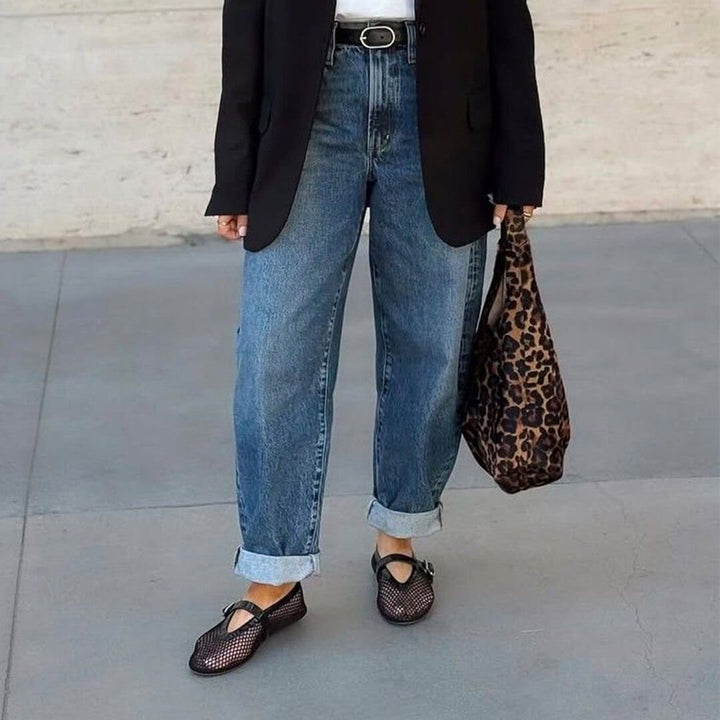 Modern Women's Mesh Ballet Flats with strap, versatile everyday apricot-colored casual shoes.