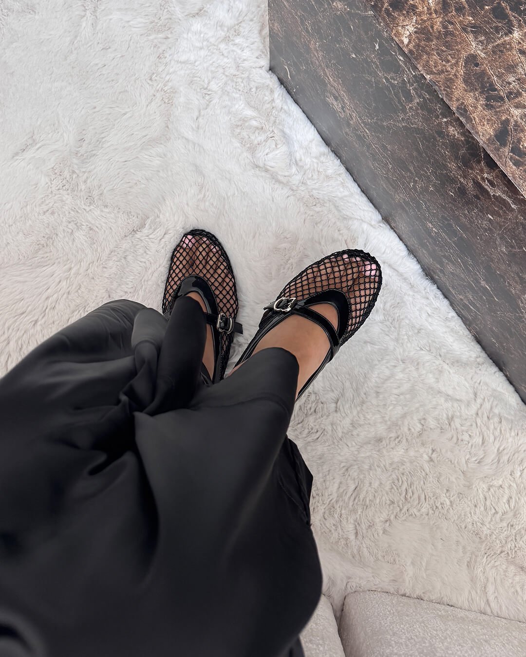 Women's Apricot Strap Flats, chic mesh ballet design, lightweight & perfect for casual wear.
