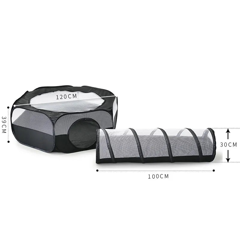 Cozy cat house & collapsible play tunnel. Durable scratching post & comfortable cat bed for feline fun.