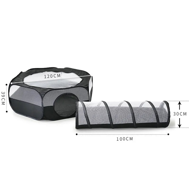 Cozy cat house & collapsible play tunnel. Durable scratching post & comfortable cat bed for feline fun.