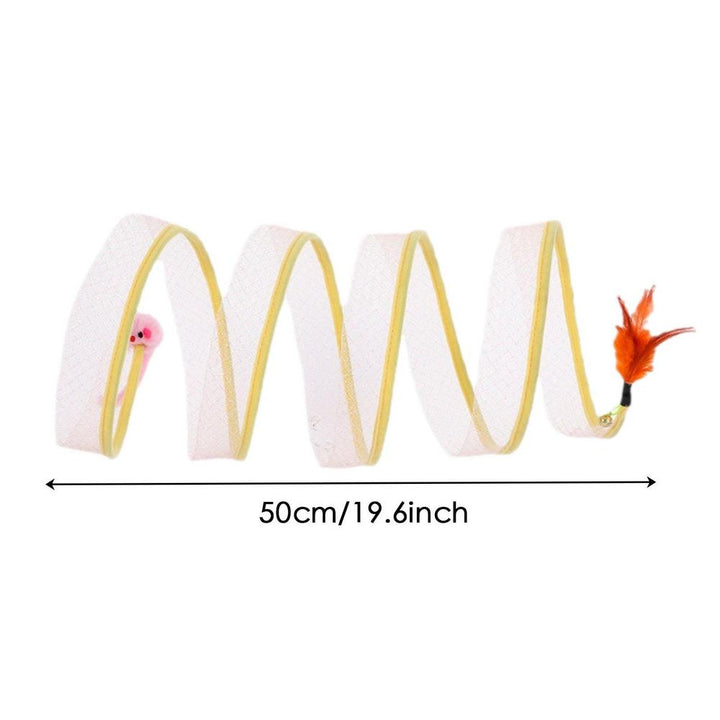 Spring cat toy attached to a foldable cat tunnel, providing endless fun for indoor cats.