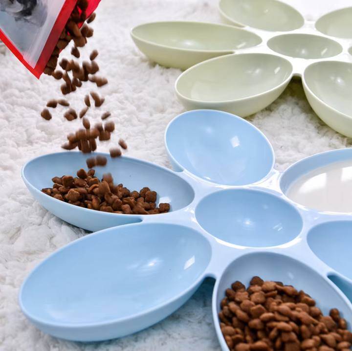 Six-bowl flower feeder for multiple cats or small dogs, promoting stress-free feeding. Pet supplies.