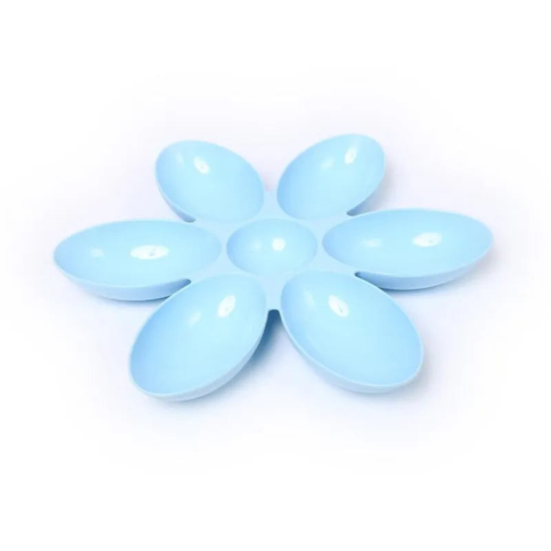 Bright flower-shaped 6-bowl pet food feeder for cats, dogs & small animals. Multi-pet feeding dish.