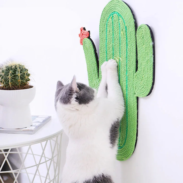 Colorful Cactus & Fish sisal cat scratching mat for wall or floor, protecting furniture.
