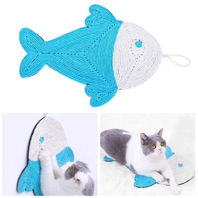 Interactive cat toy: a sisal scratching mat with playful cactus & fish design for active felines.