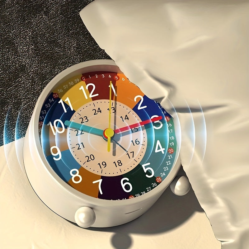 Brightly colored silent alarm clock, perfect for young students