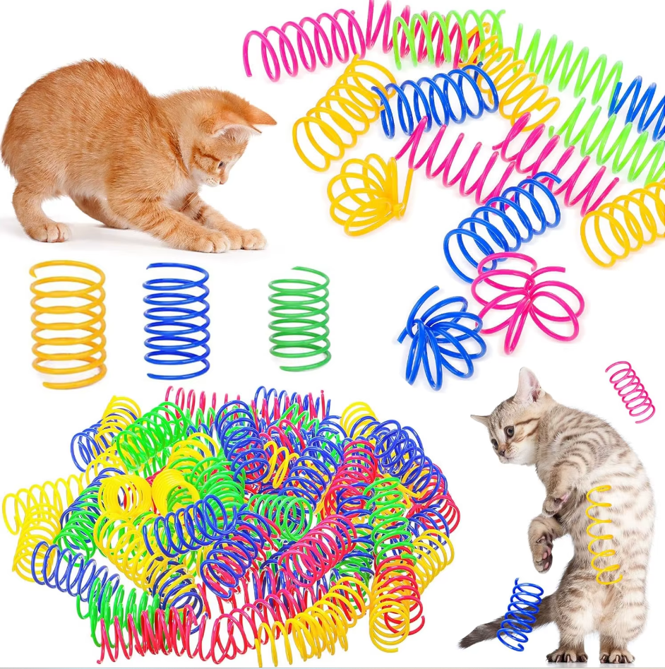 Colorful interactive cat feather springs, 12-pack for playful cats & kittens. Pet enrichment toy.