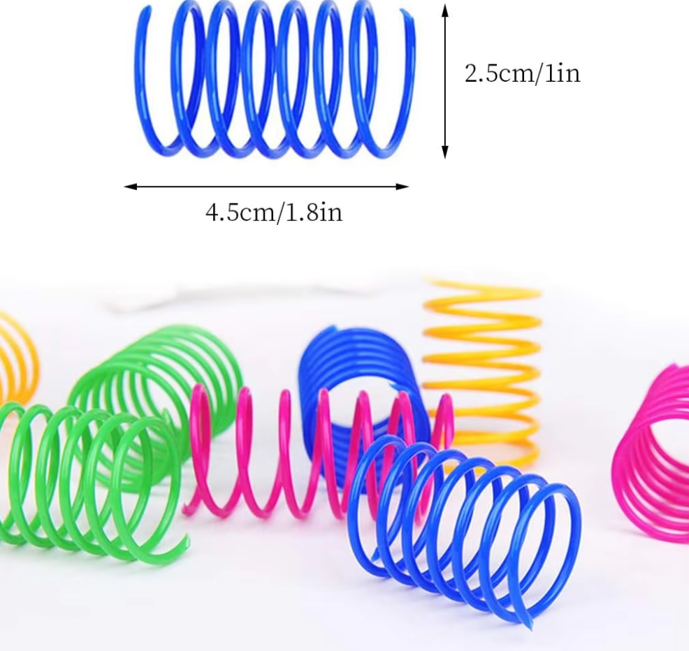 Assorted interactive cat toys: 12 colorful feather springs for active cats, promoting enrichment.