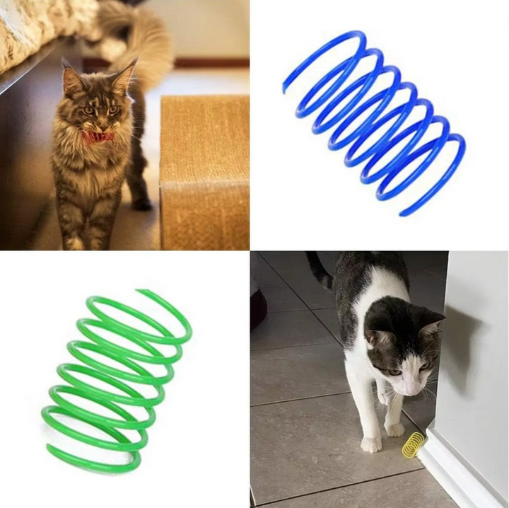 Twelve vibrant feather spring cat toys, perfect interactive playtime for cats & kittens. Pet enrichment.