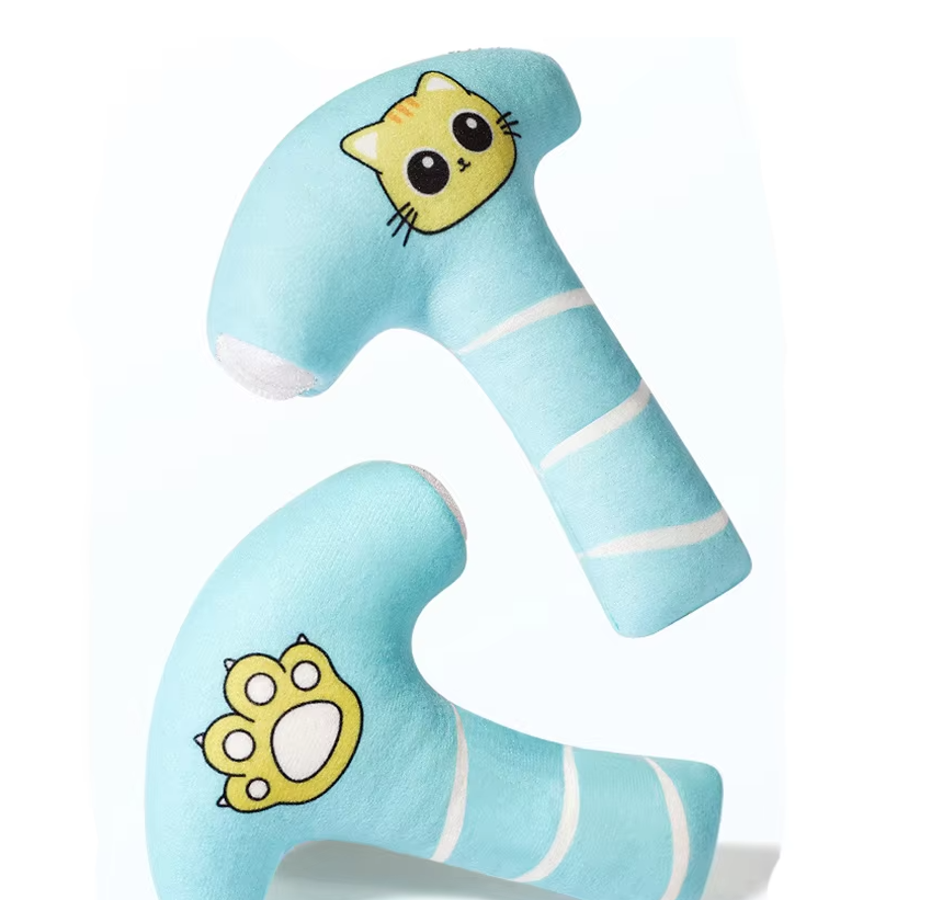 Vibrant set of interactive fish-shaped cat toys for chewing, enrichment & active play.