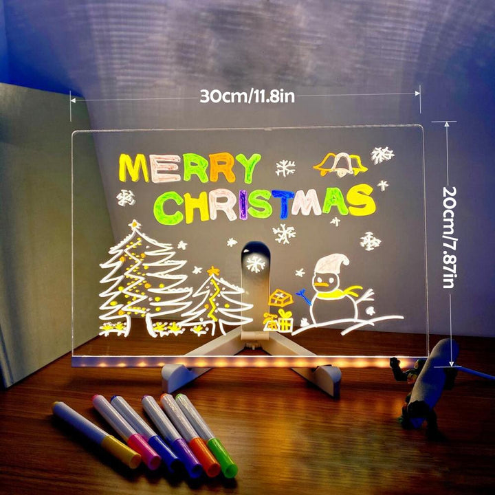 Acrylic message board featuring bright LED lights for a glowing drawing pad.