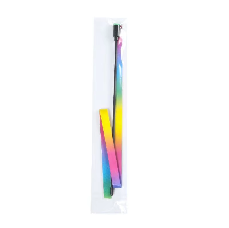 Vibrant rainbow interactive wand toy designed for active exercise & stimulating fun for cats & playful kittens.