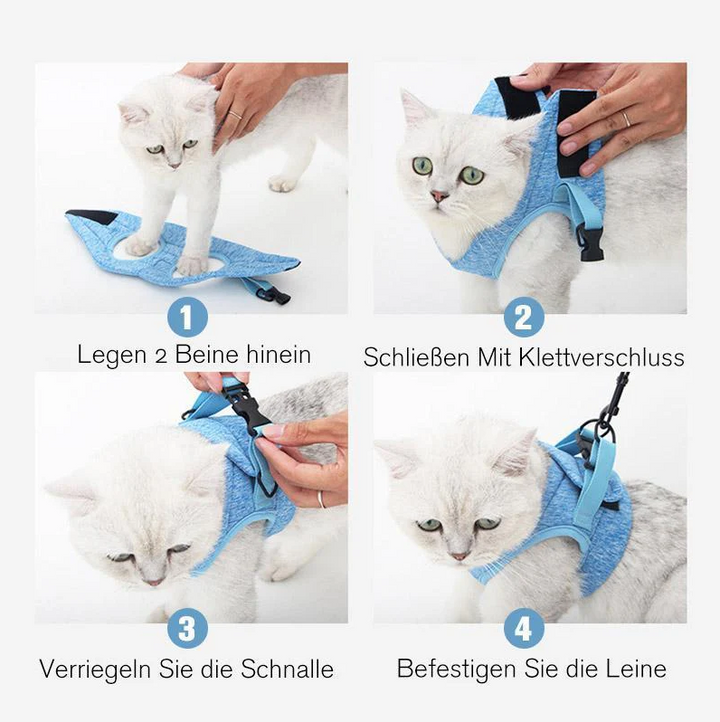 Secure and comfortable cat harness with lead ensures safe outdoor walks for your small pet. Escape-proof design.
