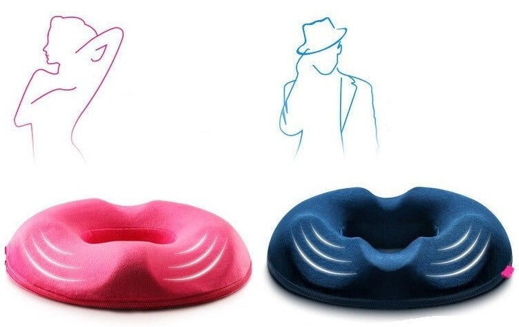 Memory foam seat cushion designed for hemorrhoid and coccyx pain relief.