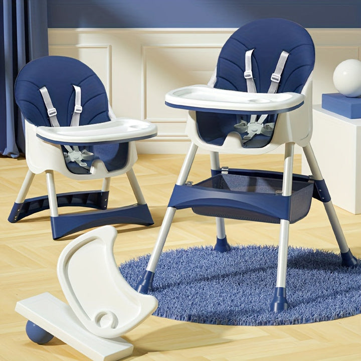 Adjustable high chair for babies & toddlers, featuring a removable tray for easy cleaning after meals.