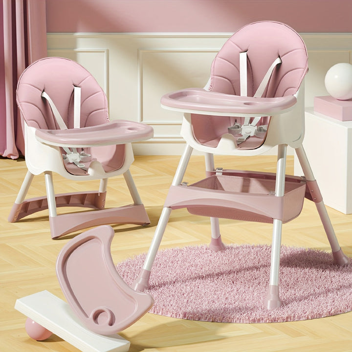 Safe and practical baby high chair with an adjustable design and washable features for hassle-free feeding.