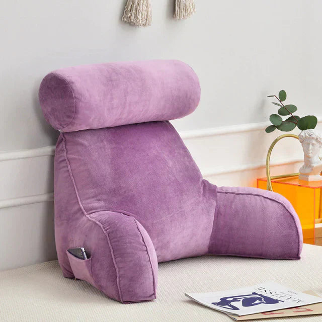 Adjustable lounging pillow with plush arm support for dorm room or living room