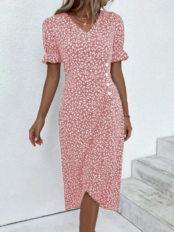 Women's casual knee-length beach dress, offering comfortable style for summer vacations and seaside.