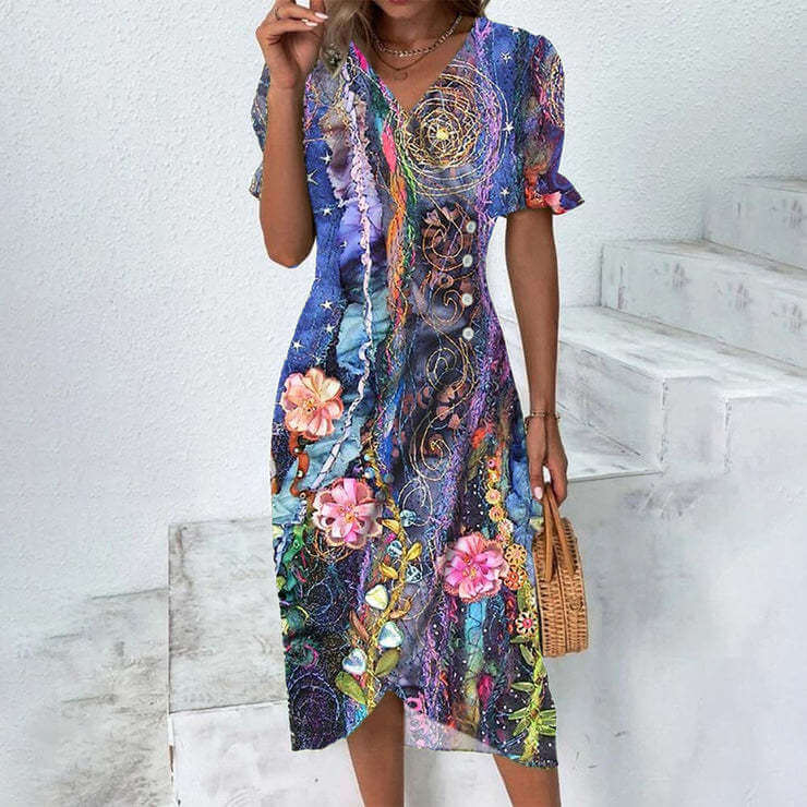 Comfortable & versatile women's knee-length dress, ideal for summer, day, or casual wear.