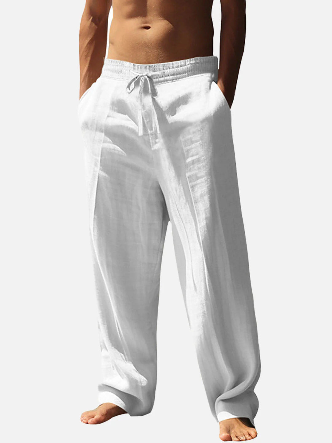 Lightweight men's trousers with elastic waist, straight leg, and pockets for ultimate summer comfort.