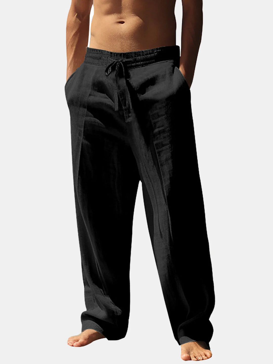 Men's versatile trousers: lightweight, elastic waist, straight leg design, perfect for casual and summer wear.
