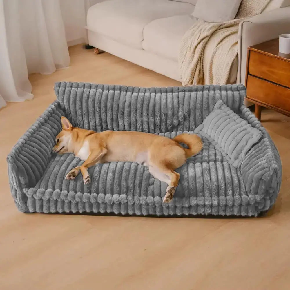 Comfortable orthopaedic dog sofa bed with corduroy fabric & raised edges. Ideal washable pet bed for small to large dogs.