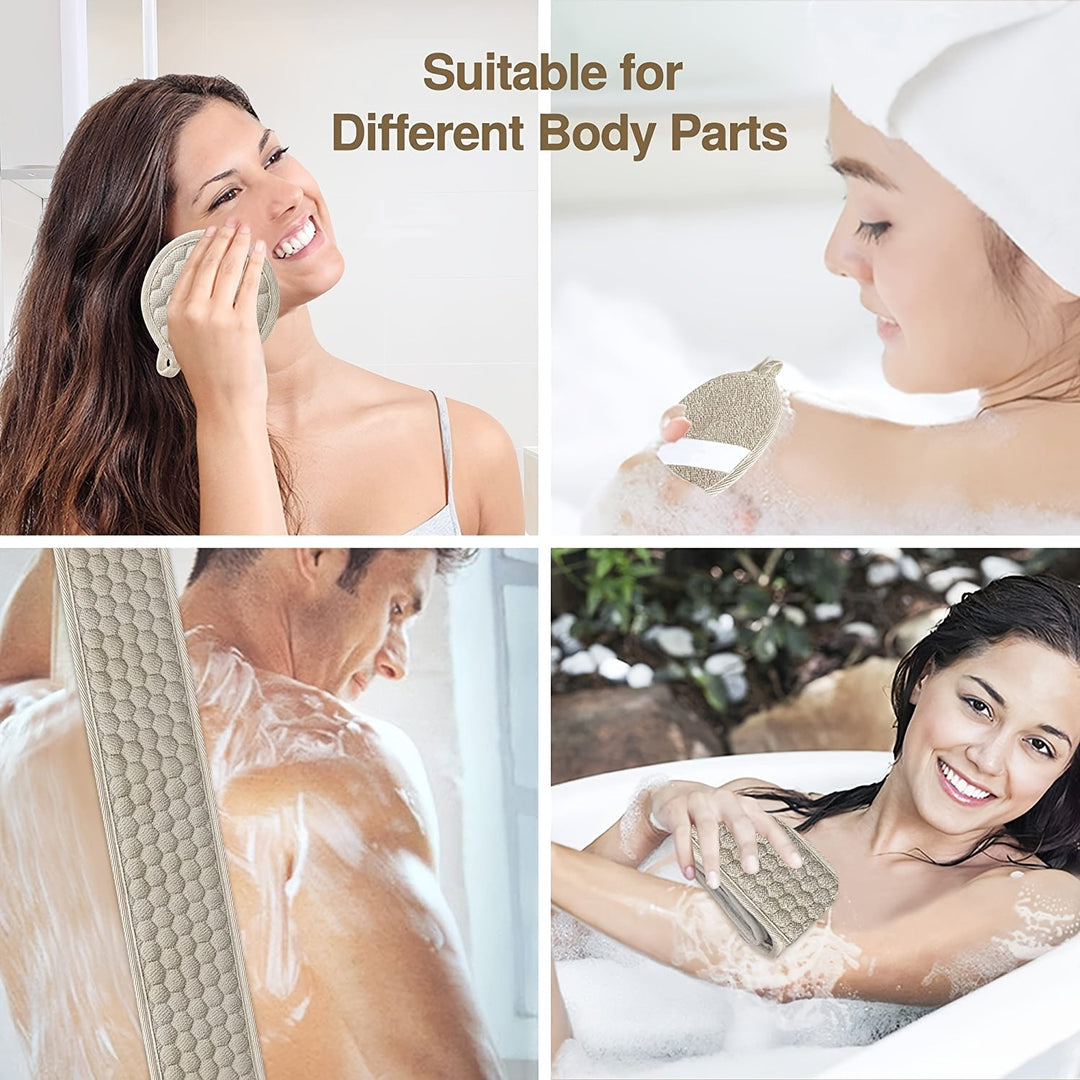 Soft polyester back scrubber designed for effective deep cleansing and improved circulation.