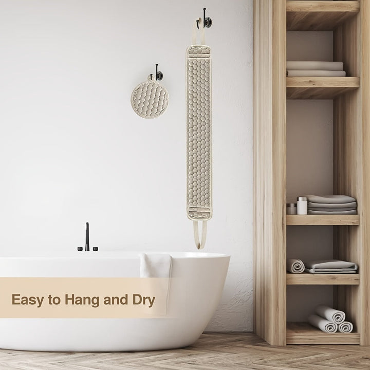 A must-have shower accessory: comfortable deep cleansing back scrubber for radiant skin.