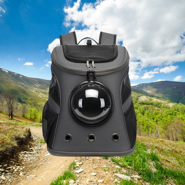 Ergonomic cat carrier backpack with secure zippers & ample ventilation, perfect for pet essentials & safe journeys.