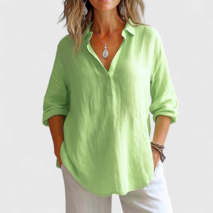 Stylish women's long sleeve blouse. Lightweight and comfortable for versatile spring & summer fashion and everyday wear.