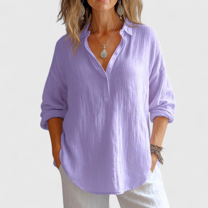 Versatile women's blouse, comfortable and lightweight. Elegant long sleeve top for casual chic everyday fashion.