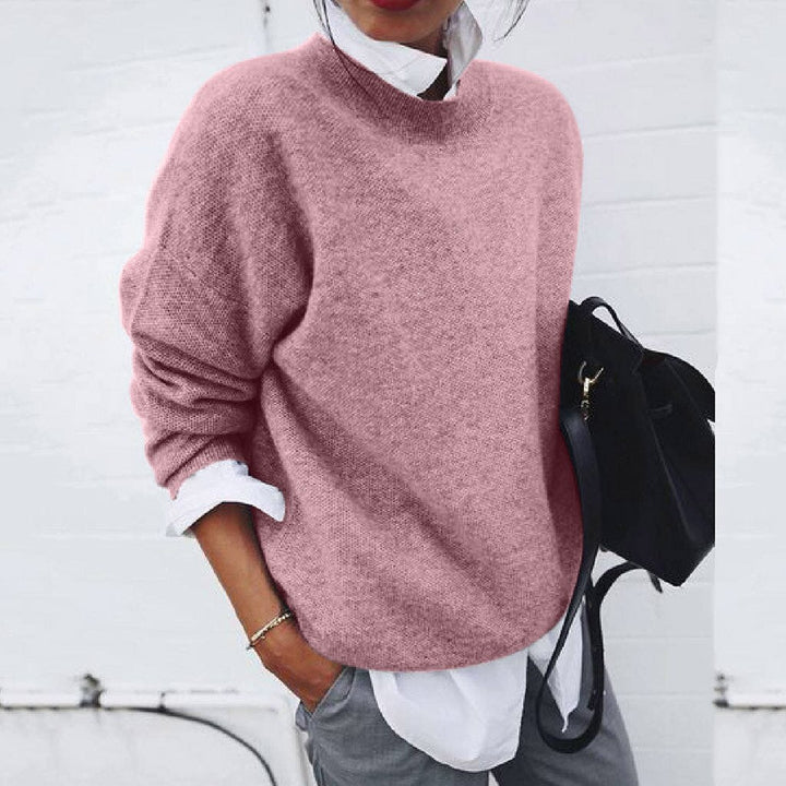Women's versatile everyday sweater, soft long-sleeve pullover in round or V-neck, perfect for all seasons.