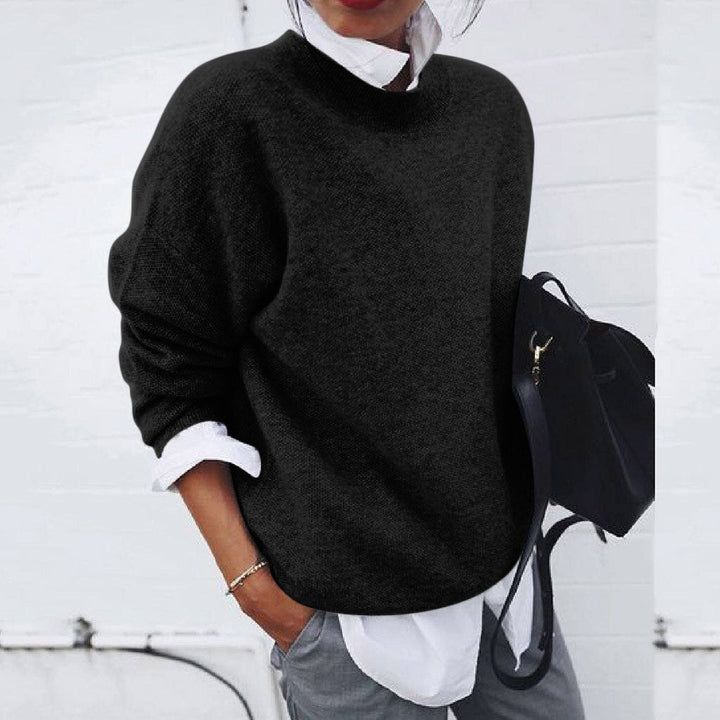 Women's basic versatile everyday sweater with V-neck, a comfortable long-sleeve top for spring and fall.