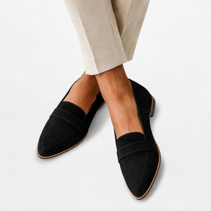 Pointed toe women's slip-on loafers, ideal for stylish office wear or casual outfits.