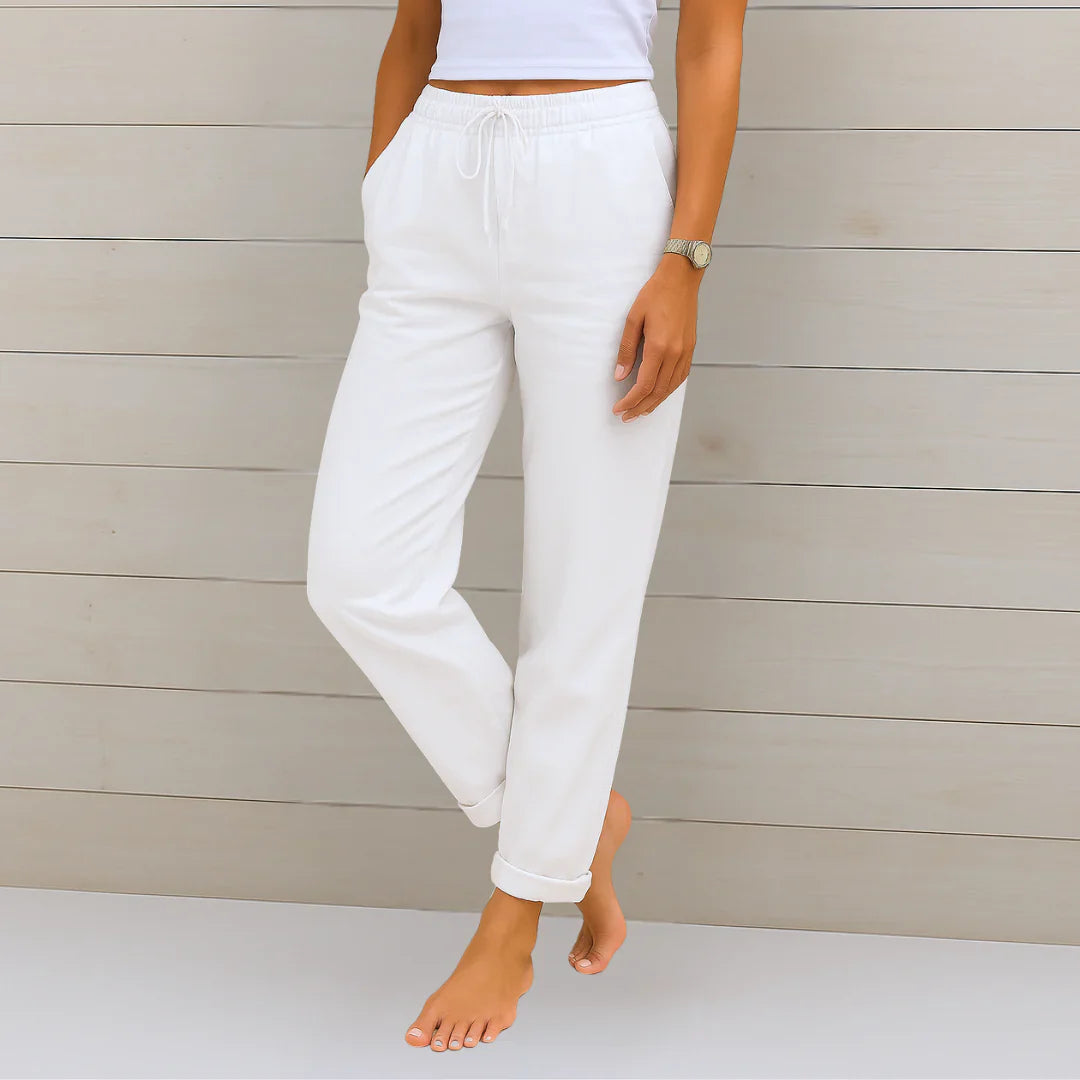 Versatile women's stretch trousers for effortless style. Comfortable, lightweight summer pants with regular fit.