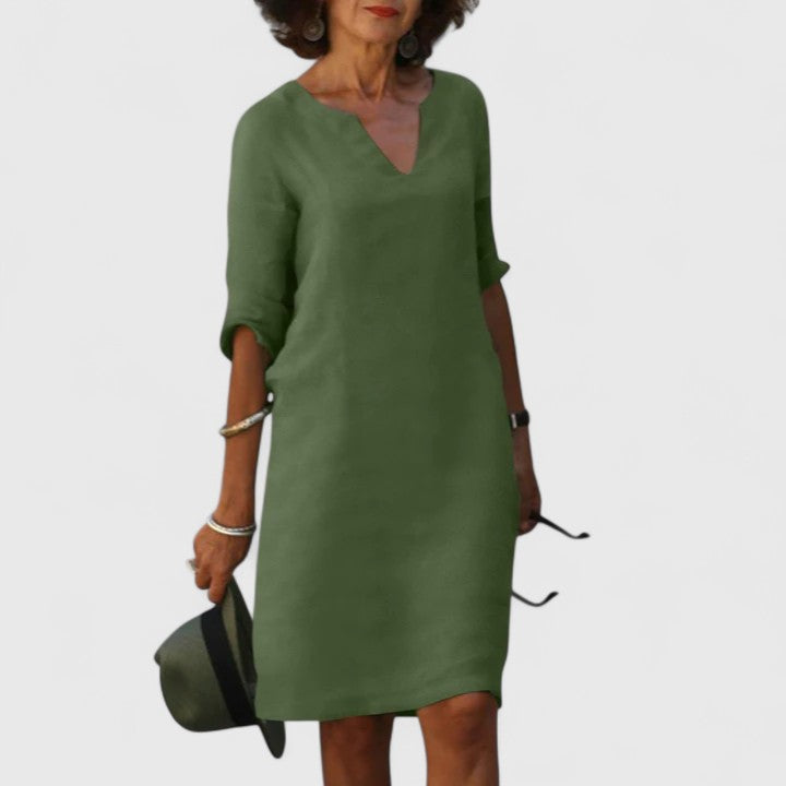 Elegant women's V-neck dress, soft fabric for ultimate comfort. Versatile for casual or chic summer outfits.