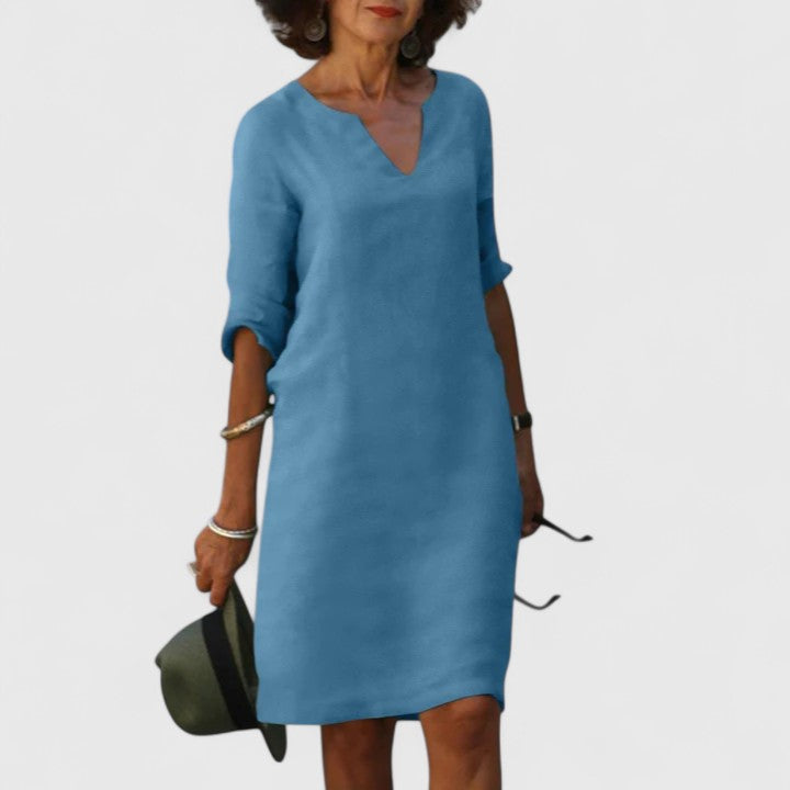 Everyday comfortable V-neck dress for women, with effortless style for casual and elegant looks.