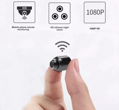Advanced 1080P HD wireless mini camera, features night vision & motion detection for security.