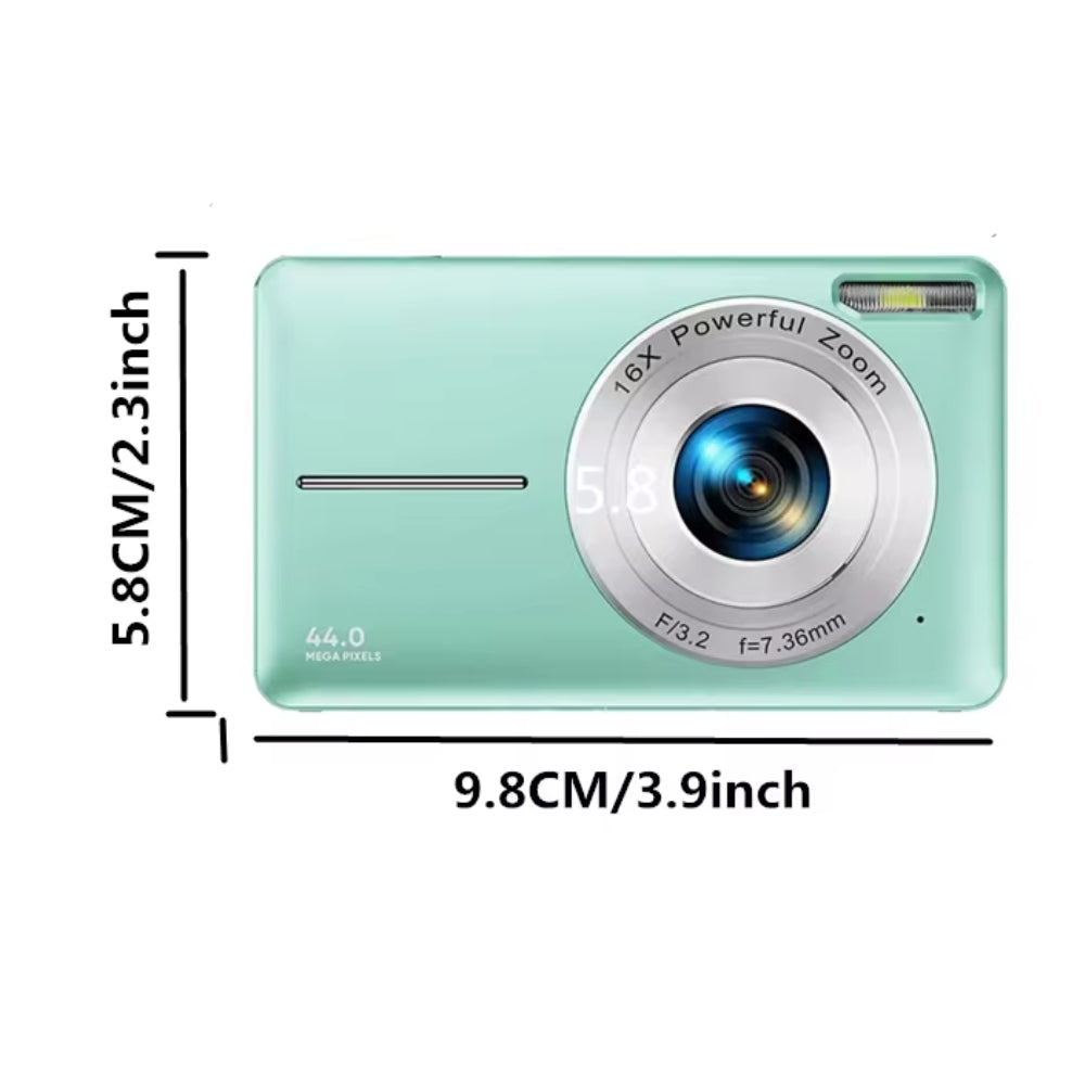 Back view of teen's 44MP digital camera showing screen, for 1080P video & easy menu navigation.