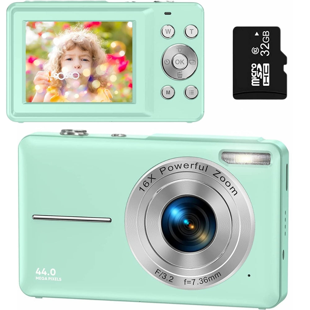 Teen-friendly 1080P video camera, 44MP photos, with digital zoom. Great for vlogging.