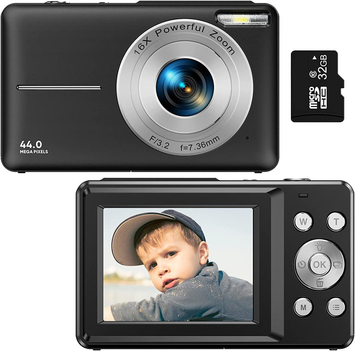 Vlog camera for teens: compact, 44MP photos, and smooth 1080P video recording with zoom.