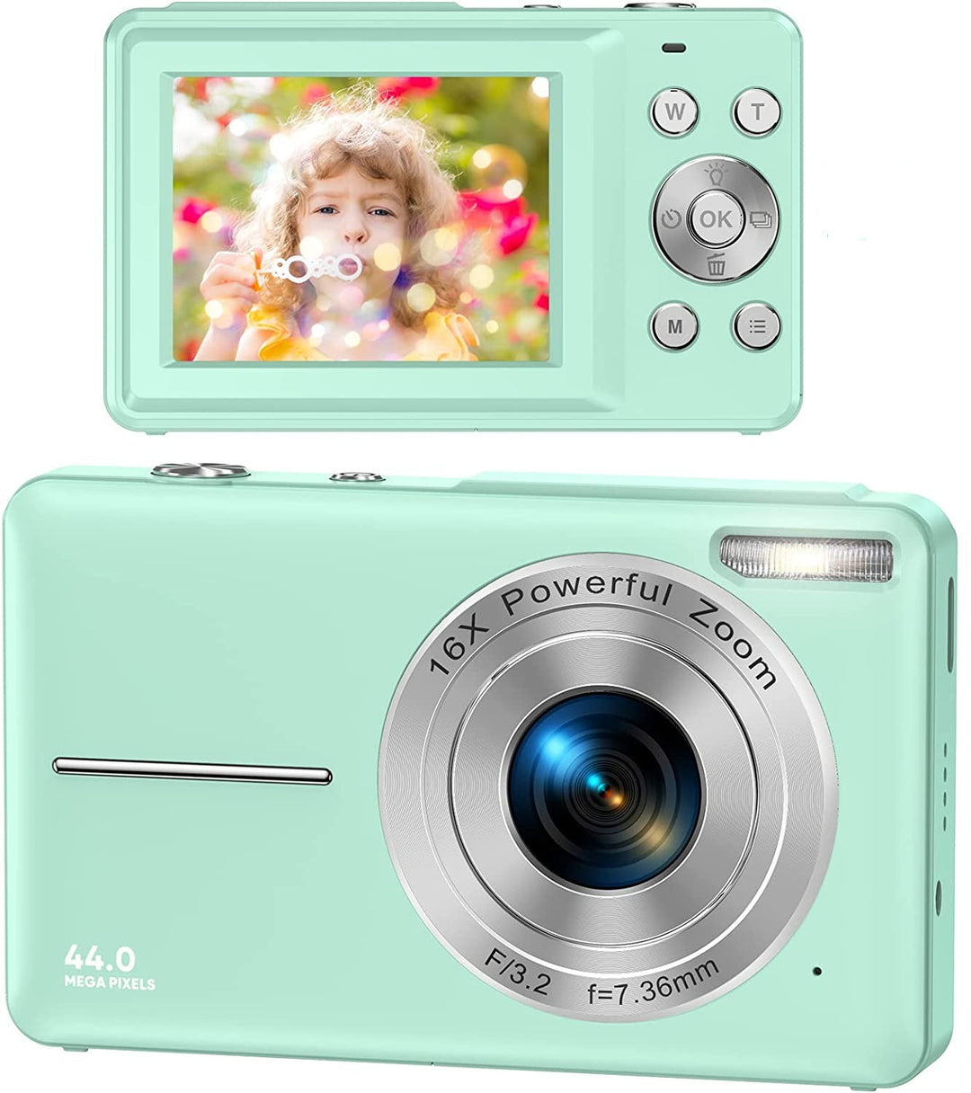 Student's 44MP digital camera, compact, with 1080P video for school projects & casual fun.