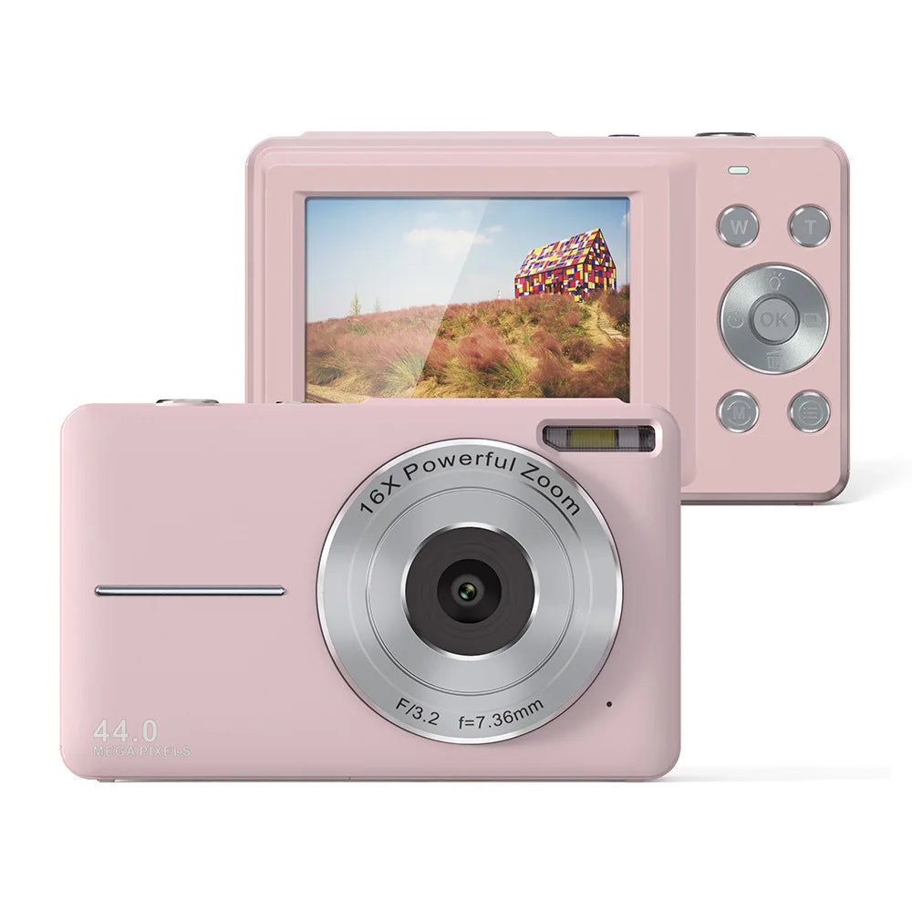 Sleek black compact 44MP digital camera for teens, 1080P video, great for travel & blogging.