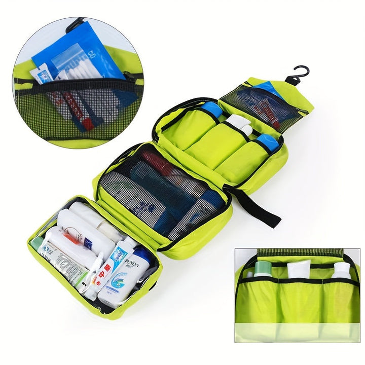 Orange hanging toiletry bag, perfect for travel accessories
