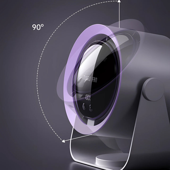 Safe bladeless air circulator with sleek design & LED display; energy-efficient for indoor use, summer cooling.