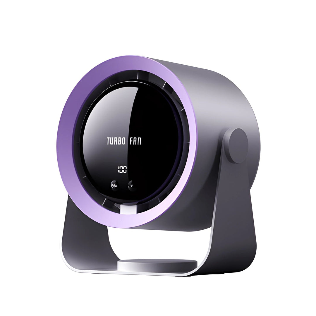 Energy-efficient bladeless fan with LED screen, offering quiet, safe, and powerful personal air circulation for home & office.