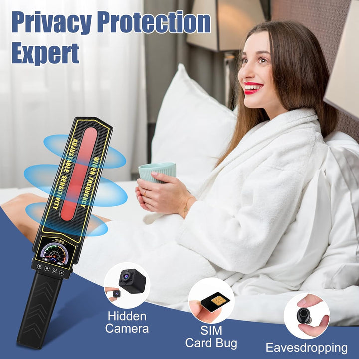 Multi-function bug detector & camera finder. Scans for wireless, GPS, and audio bugs. Anti-surveillance security device.
