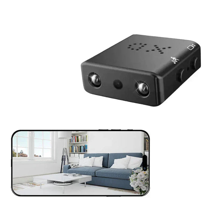 Portable mini WiFi camera for discreet HD surveillance. Records audio, ideal for home monitoring & security.