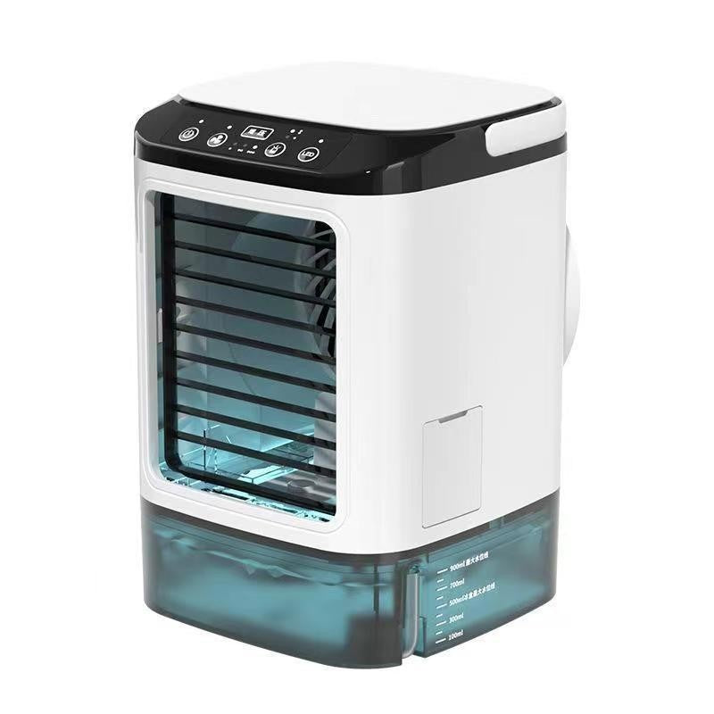 Portable compact air cooler for women, featuring smart humidity control for efficient, quiet summer cooling at home.