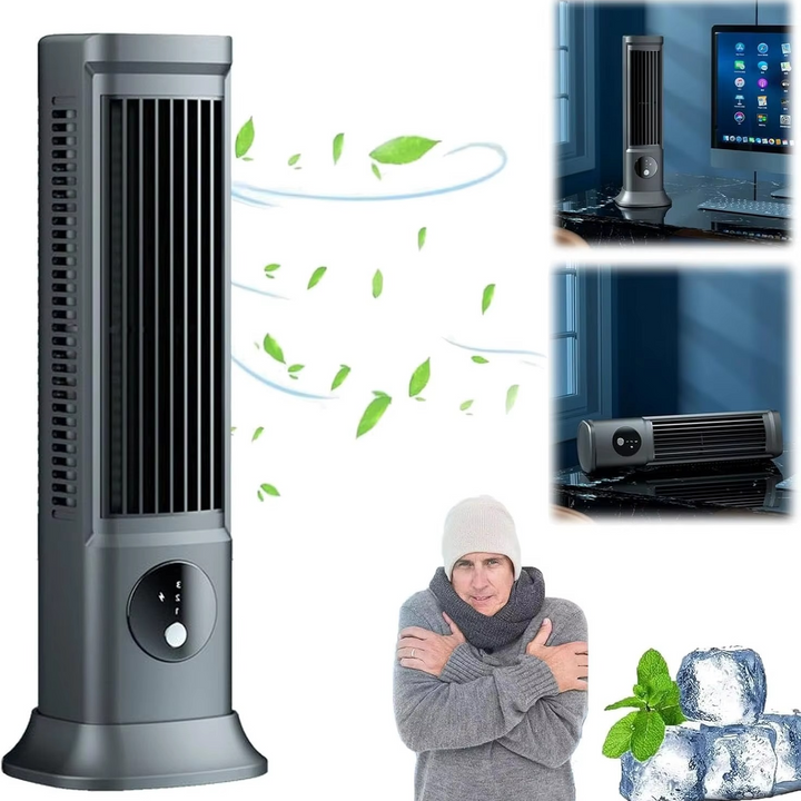 Compact portable air conditioner & quiet 3-speed cooling fan for personal space; ideal desk or home office use.